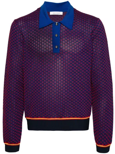 Wales Bonner Geometric-pattern Polo Shirt In Red