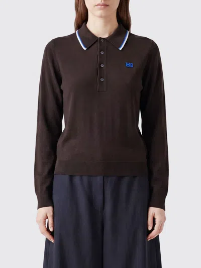 Wales Bonner Long-sleeved Knitted Wool Polo Shirt With Contrast Trims In Brown
