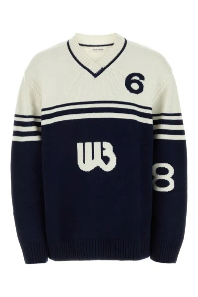 Wales Bonner Man Bicolor Wool Oversize Sweater In Ivoryandnavy