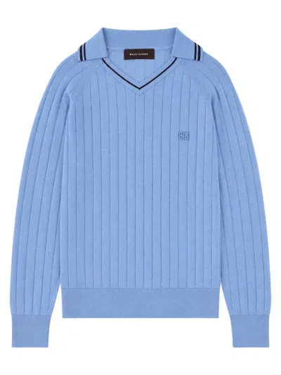 Wales Bonner Roots Logo-embroidered Knitted Polo Shirt In Blue