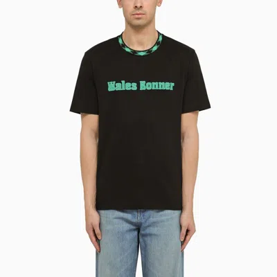Wales Bonner Men's Black Cotton T-shirt With Logo For Ss24