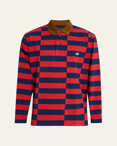 Wales Bonner Men's Cotton Stripe Corduroy-collar Rugby Shirt In Multi