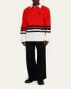 Wales Bonner 'cipher' Striped Long Sleeve Polo Shirt In Red Multi