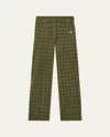 Wales Bonner Jacquard Pants With Crochet Side Bands In Olive And Dark Brown
