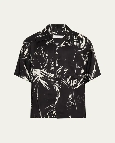 WALES BONNER MEN'S HIGH LIFE MARBLE-PRINT CAMP SHIRT