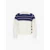 Wales Bonner Fair Isle Crewneck Sweater In Ivory/ Blue