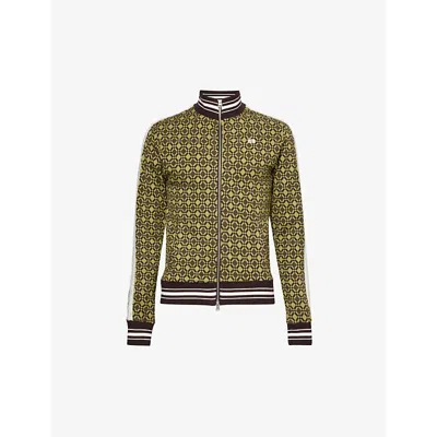 Wales Bonner Power Graphic-pattern Stretch-organic Cotton Jacket In Olive Dark Brown