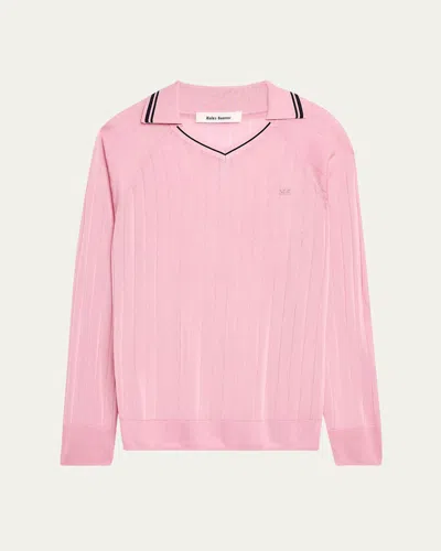 Wales Bonner Men's Ribbed Polo Soccer Jersey In Pink  Navy