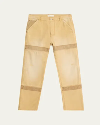 Wales Bonner Men's Sierra Knee-panel Corduroy Patchwork Jeans In Nude