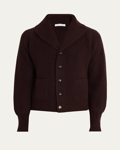 Wales Bonner Men's The Solace Merino Wool Rib-knit Cardigan In Brown