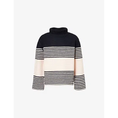 Wales Bonner Mens  Harbour Stripe Open-cuff Wool Knit Top In Navy / White