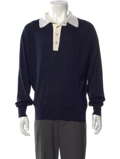 Pre-owned Wales Bonner Merino Wool Collar Polo Sweater In Blue