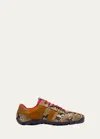 Wales Bonner Mixed Leather Lace-up Runner Sneakers In Tan