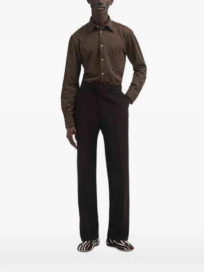 Wales Bonner Doshi Button-down Jacquard-knit Shirt In Brown