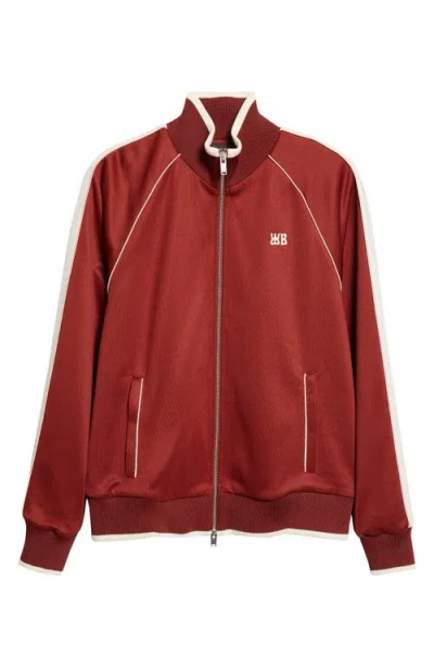 Wales Bonner Anthem Embroidered Mesh-trimmed Jersey Track Jacket In Brown