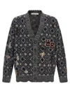 Wales Bonner Diamond Pattern Cardigan Patch Detail In Gray