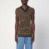 Wales Bonner Navy Blue/yellow Textured Vest In A Cotton Blend In Blue