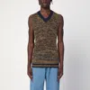 Wales Bonner Navy Blue/yellow Textured Vest In A Cotton Blend
