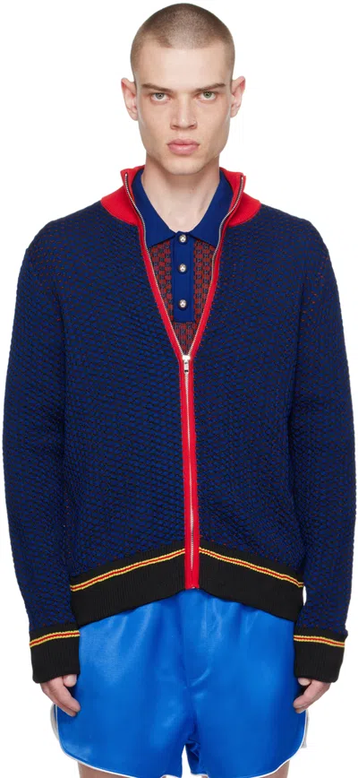Wales Bonner Navy Orchestre Sweater In Navy, Red & Yelllow