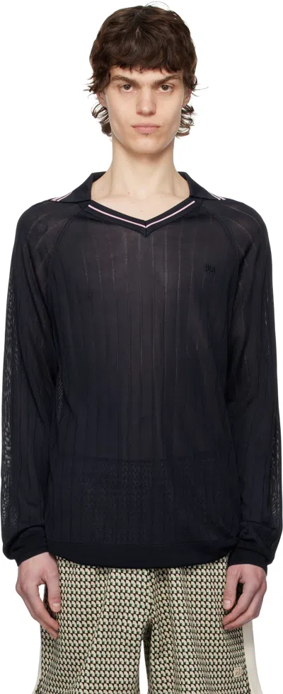 Wales Bonner Navy Roots Polo In Navy / Pink