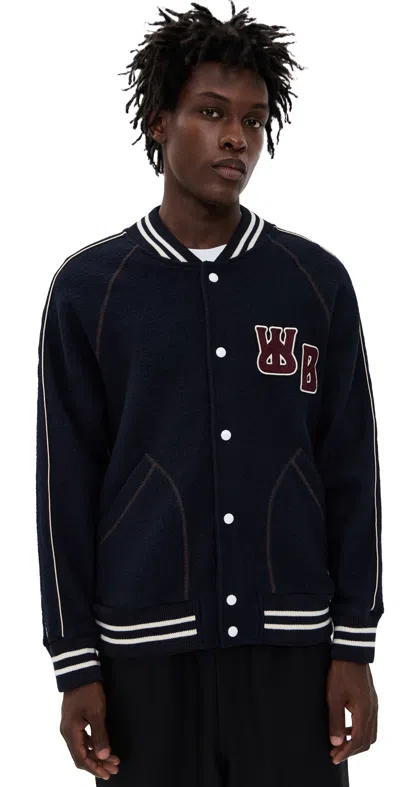 Wales Bonner October Varsity Bomber Jacket Ribbed Cuffs Hem In Black