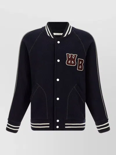 Wales Bonner October Varsity Bomber Jacket Ribbed Cuffs Hem In Black