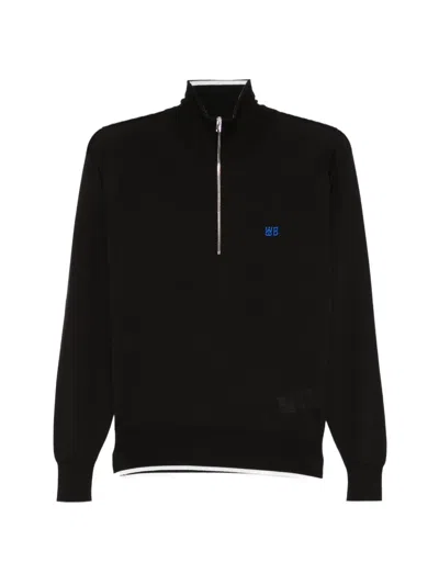 Wales Bonner Park Quarter-zip Chest-logo T-shirt In Black