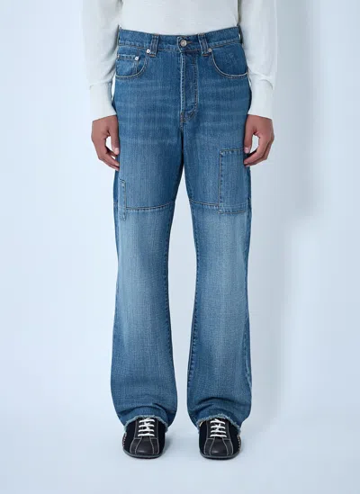 Wales Bonner Patched Slub Wide-leg Jeans In Blue