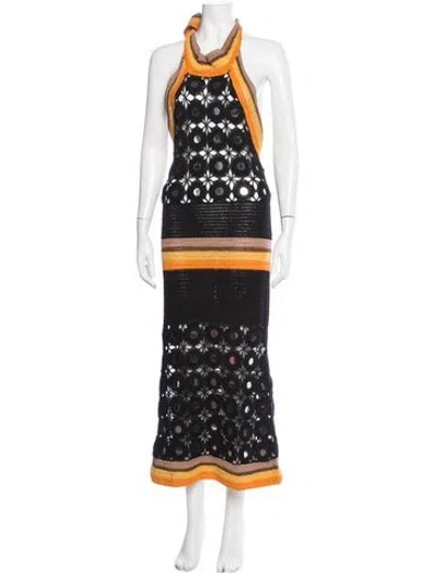 Pre-owned Wales Bonner Patterned Long Dress In Black