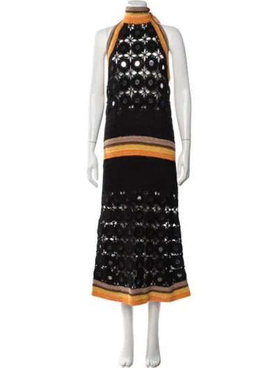 Pre-owned Wales Bonner Patterned Long Dress In Black