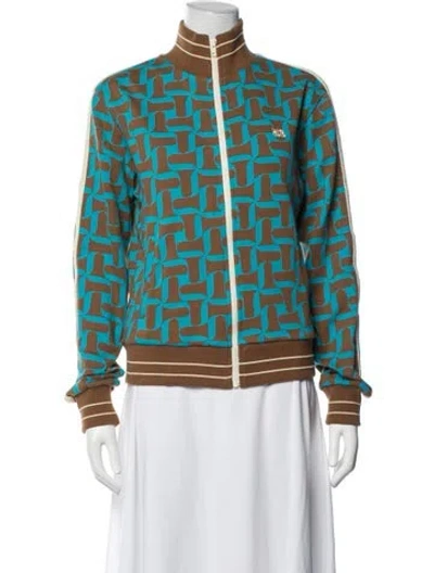 Pre-owned Wales Bonner Patterned Mock Neck Sweatshirt In Blue/brown