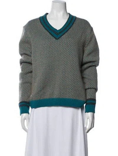 Pre-owned Wales Bonner Patterned V-neck Sweater In Blue