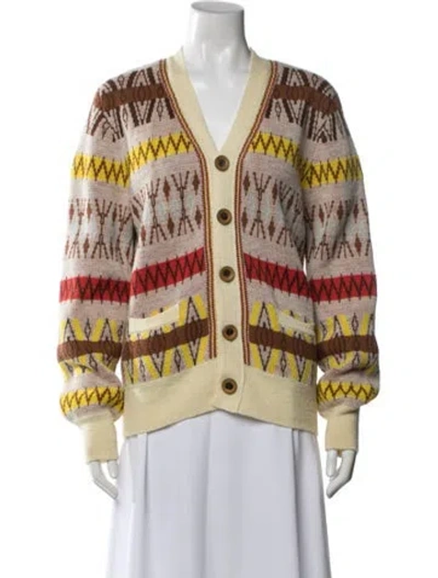 Pre-owned Wales Bonner Patterned V-neck Sweater In Neutrals