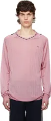 Wales Bonner Roots Polo Shirt Sweater In Pink / Navy