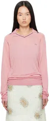 Wales Bonner Pink Roots Polo In Pink / Navy