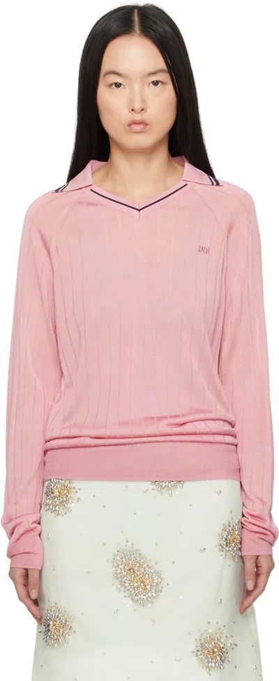 Wales Bonner Pink Roots Polo In Pink / Navy