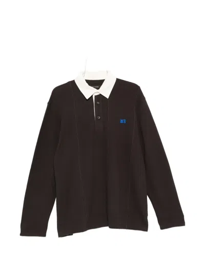 Wales Bonner Pique Long-sleeve Polo Shirt In Brown