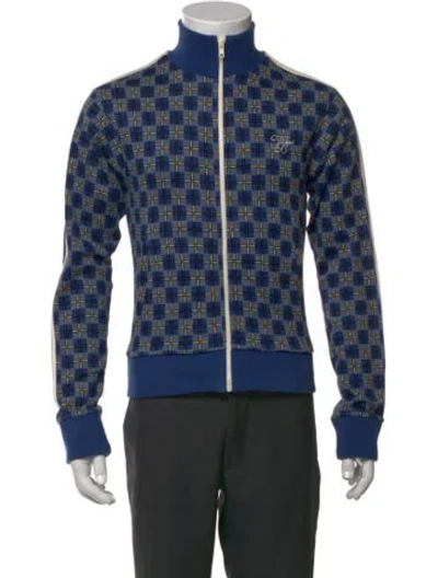 Pre-owned Wales Bonner Plaid Print Mock Neck Pullover In Blue