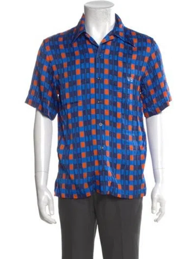 Pre-owned Wales Bonner Plaid Print Short Sleeve Shirt In Blue