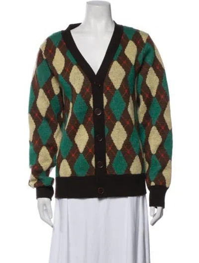 Pre-owned Wales Bonner Plaid Print V-neck Sweater In Multicolor