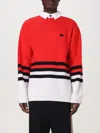 Wales Bonner 'cipher' Striped Long Sleeve Polo Shirt In Rot