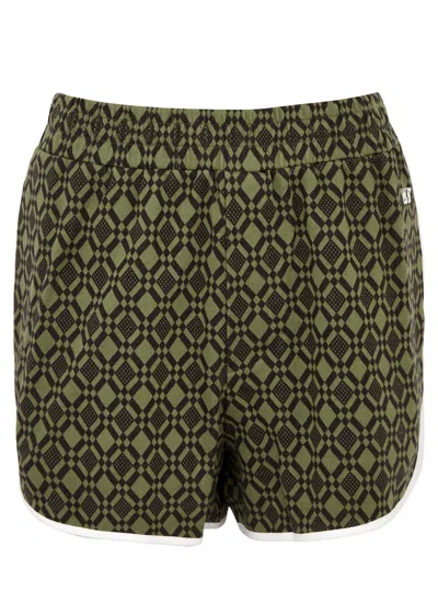 Wales Bonner Power Patterned Stretch-cotton Shorts In Olive And Dark Brown