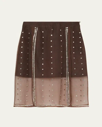 Wales Bonner Presence Mirror-embellished Silk Midi Skirt In Brown