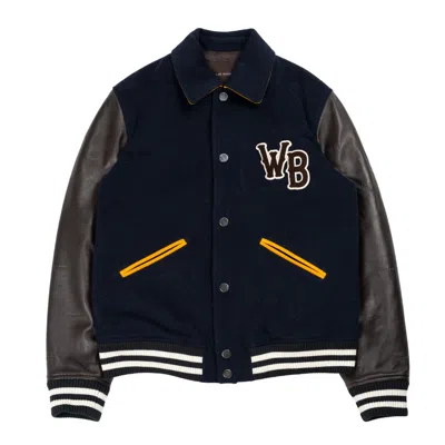 WALES BONNER PRINCE VARSITY JACKET IN BLUE/BROWN
