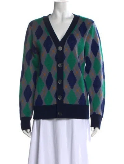 Pre-owned Wales Bonner Printed V-neck Sweater In Blue