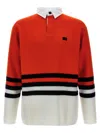Wales Bonner 'cipher' Striped Long Sleeve Polo Shirt In Red