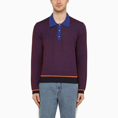 Wales Bonner Red/blue/purple Jacquard Long Sleeved Polo Shirt In Brown