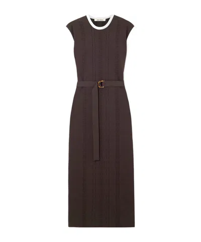 Wales Bonner Rhyme Belted Pointelle-knit Midi Dress In Brown