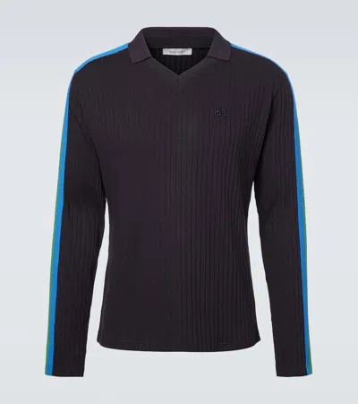 Wales Bonner Ribbed-knit Polo Sweater In Black