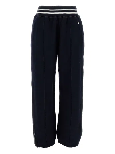 Wales Bonner Baggy Wool Trousers With Elastic Waistband And Ribbed Cuffs In Blue